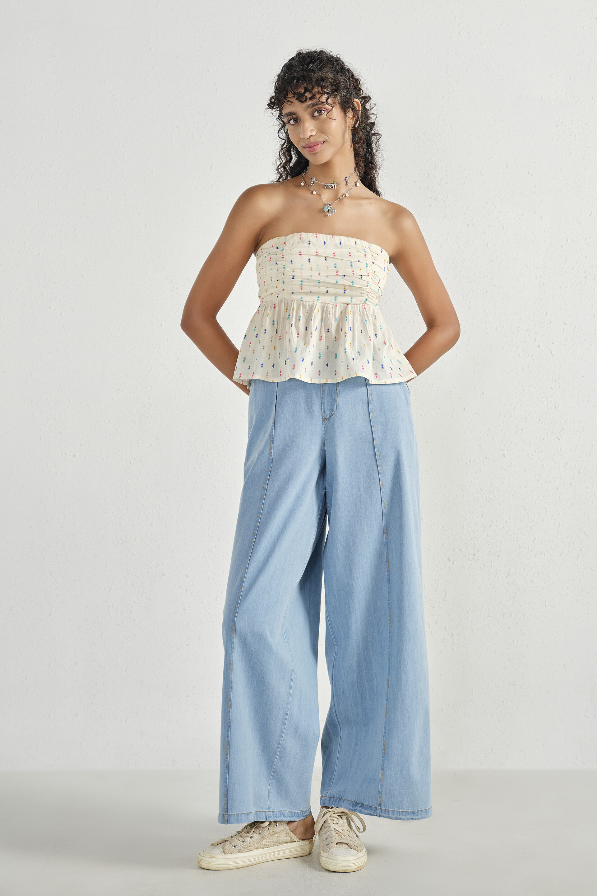 Cropped Off-White Peplum Top, Off White, image 4